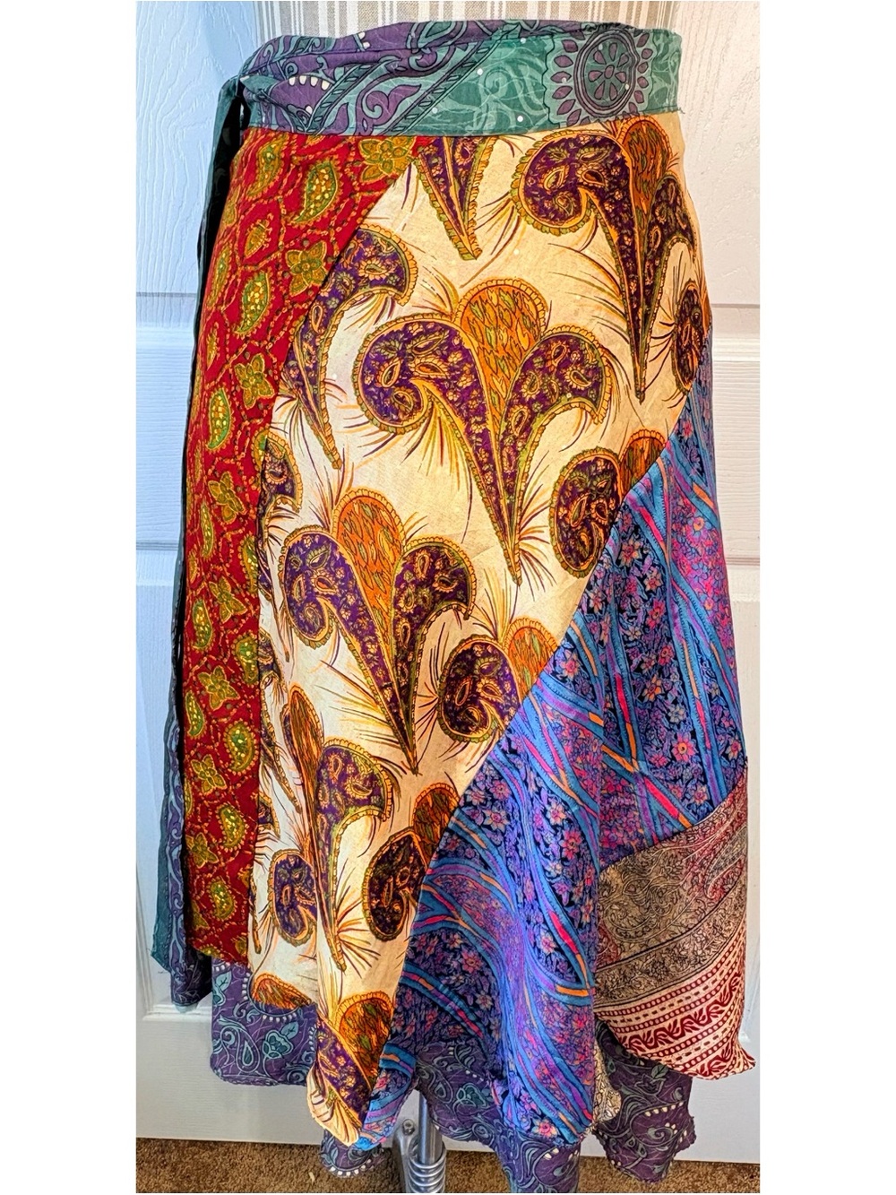 Reversible Silk Indian style Boho Wrap Skirt~one size fits most